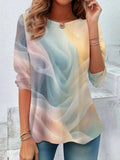 Camisa holgada degradada con cuello redondo y manga larga
