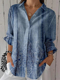 Blusa casual de flores azul con solapa