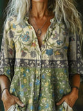 Blusa vintage holgada de flores con solapa y manga larga