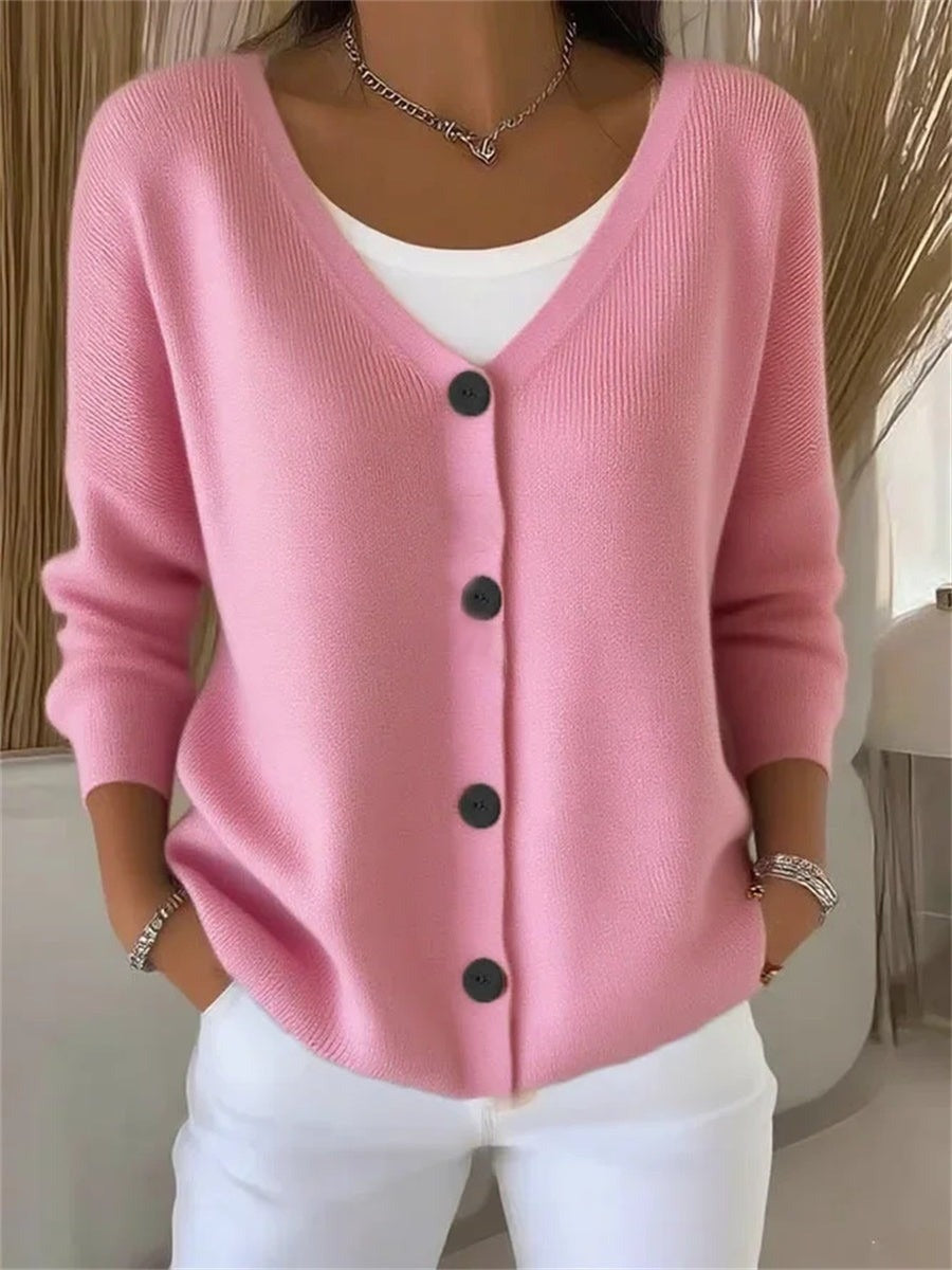 Cárdigan casual liso con manga larga y botones