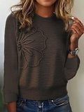 Jersey cómodo de flores café con cuello redondo y manga larga