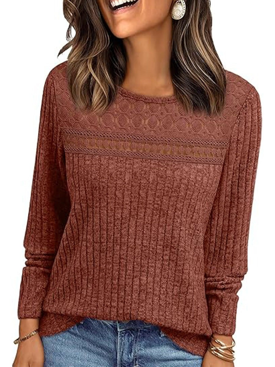 Jersey elegante liso de crochet con cuello redondo y manga larga — foto 2