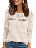 Jersey elegante liso de crochet con cuello redondo y manga larga