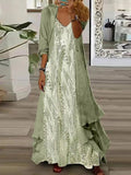 Vestido largo de flores con escote en pico, manga larga y chaqueta a juego