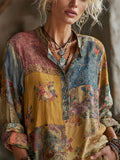 Blusa vintage holgada de flores con solapa y manga larga · Olea