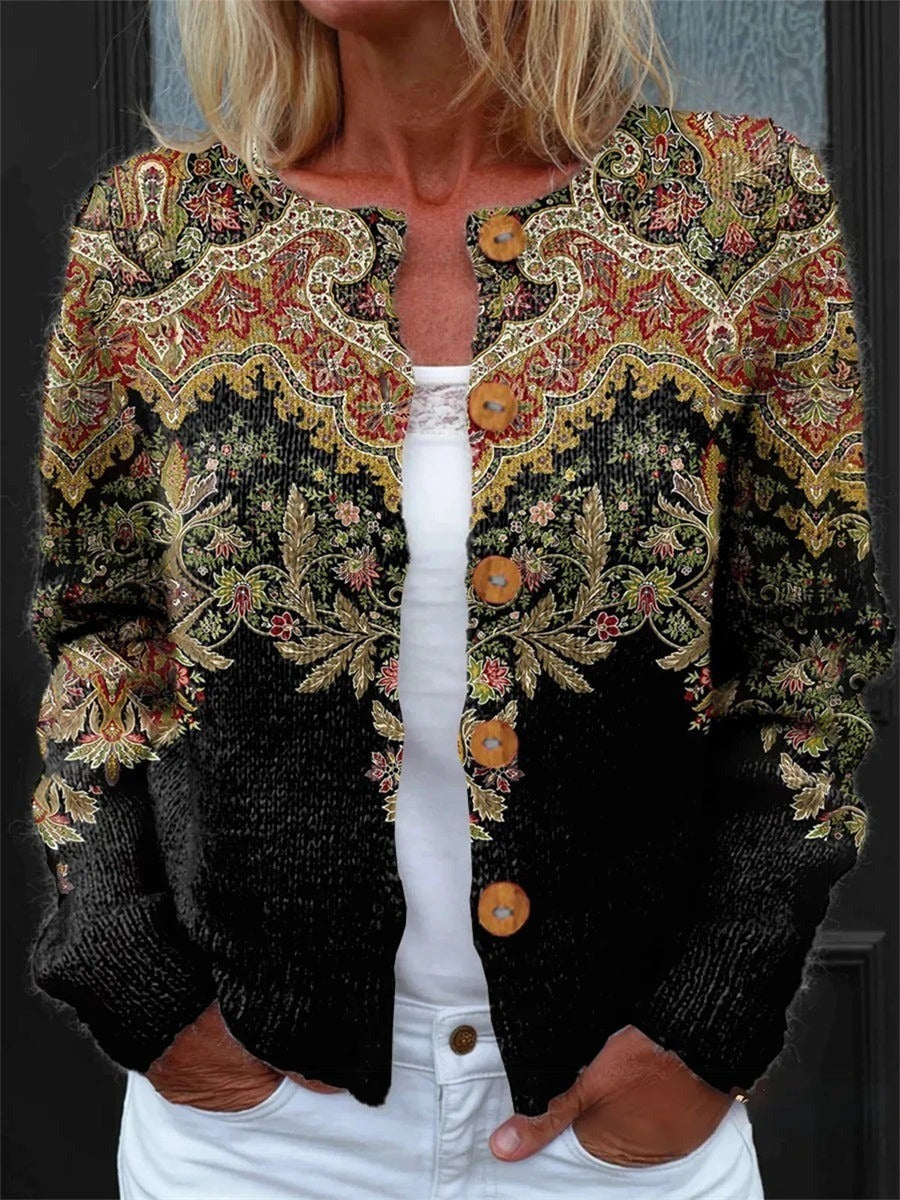 Cárdigan vintage de flores con manga larga y botones · Ona