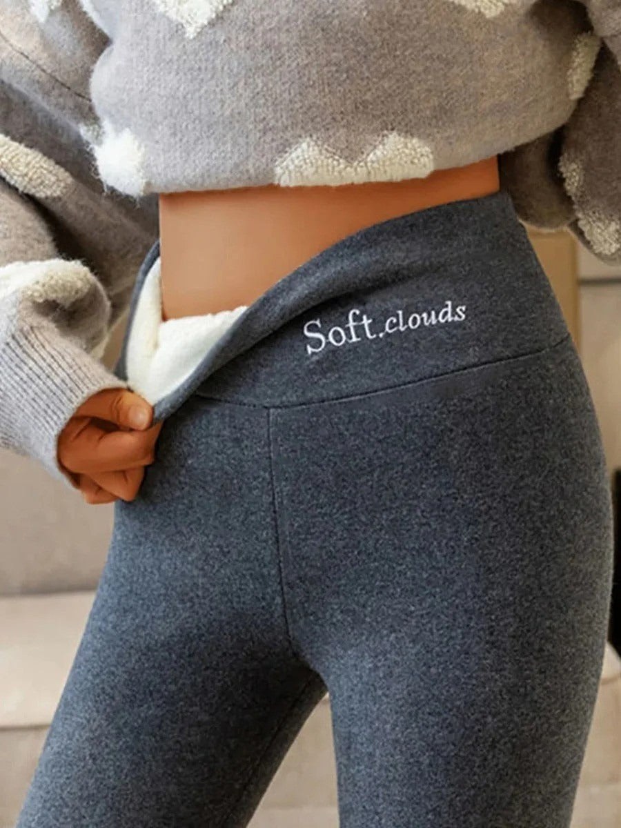 Pantalón térmico de talle alto liso con forro polar — foto 2