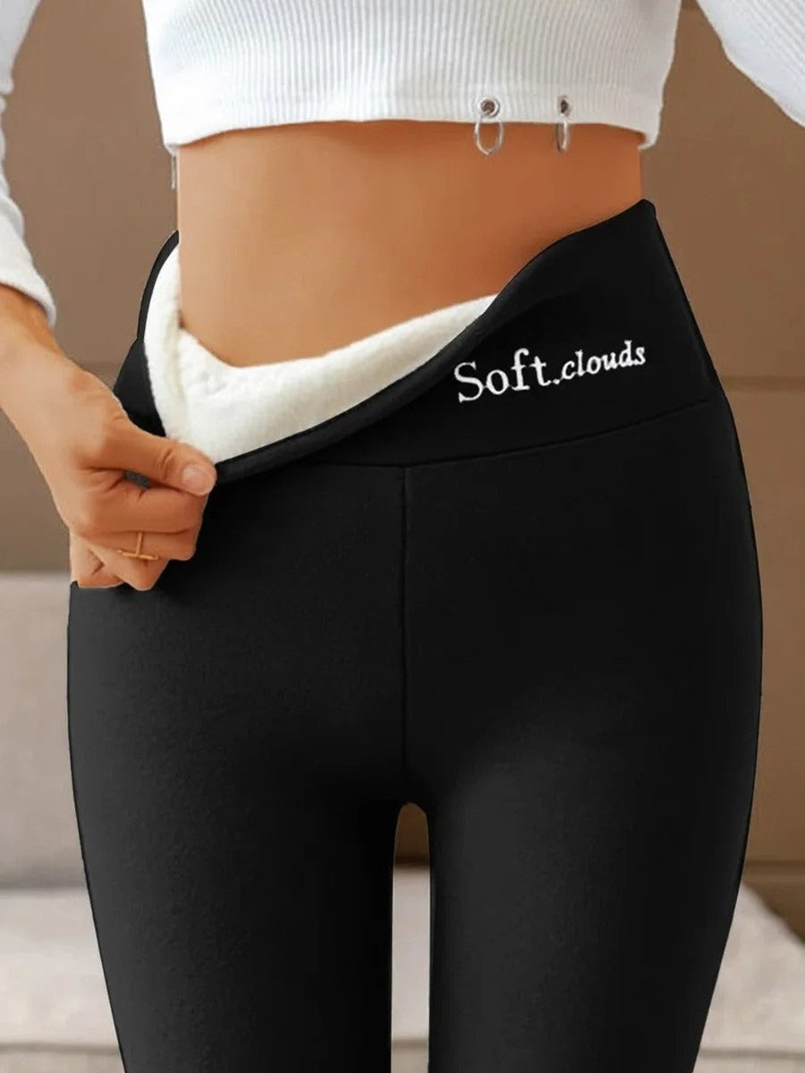 Pantalón térmico de talle alto liso con forro polar — foto 3