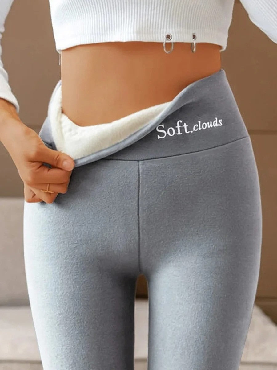 Pantalón térmico de talle alto liso con forro polar