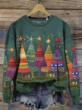 Sudadera de árboles de Navidad con cuello redondo y manga larga · Verde