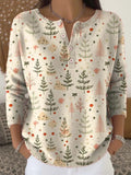 Jersey de árboles de Navidad con cuello redondo, manga larga y botones