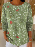 Jersey casual de árboles de Navidad con cuello redondo y manga larga