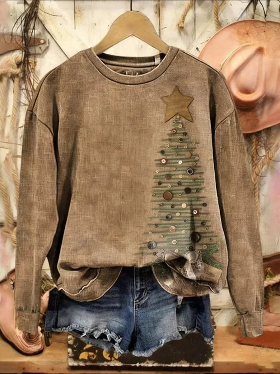 Sudadera holgada de árboles de Navidad con cuello redondo y manga larga