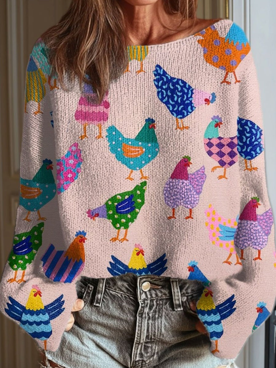 Jersey casual estampado con cuello redondo y manga larga
