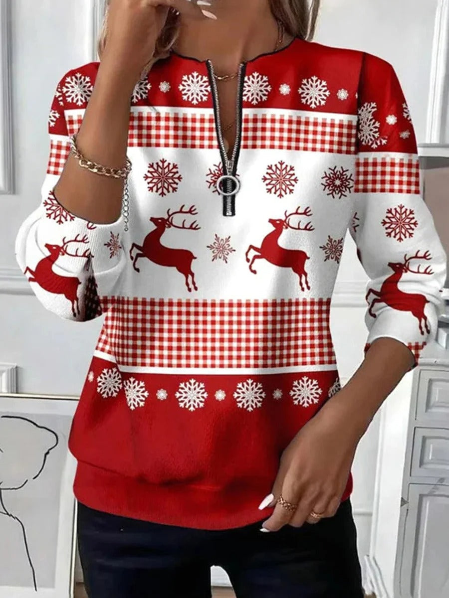 Sudadera casual navideña con manga larga