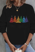 Sudadera casual de árboles de Navidad con cuello redondo y manga larga