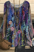 Blusa casual holgada de flores con cuello redondo y manga larga · Freya