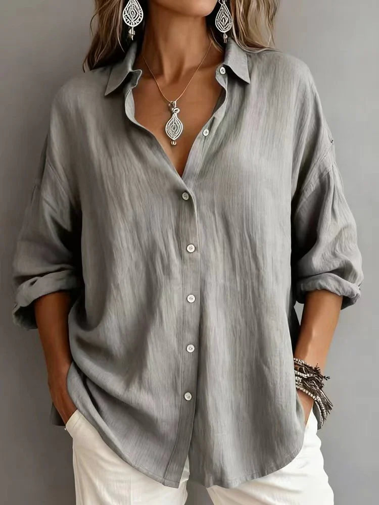Camisa lisa de algodón con manga larga — foto 7