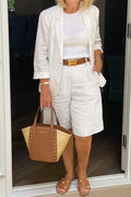 Conjunto casual liso con solapa y manga larga