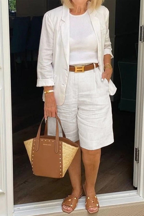 Conjunto casual liso con solapa y manga larga