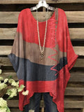Blusa casual asimétrica bicolor con cuello redondo y manga larga