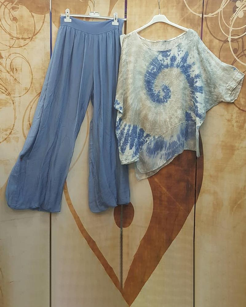 Conjunto de dos piezas tie dye con cuello redondo y manga francesa