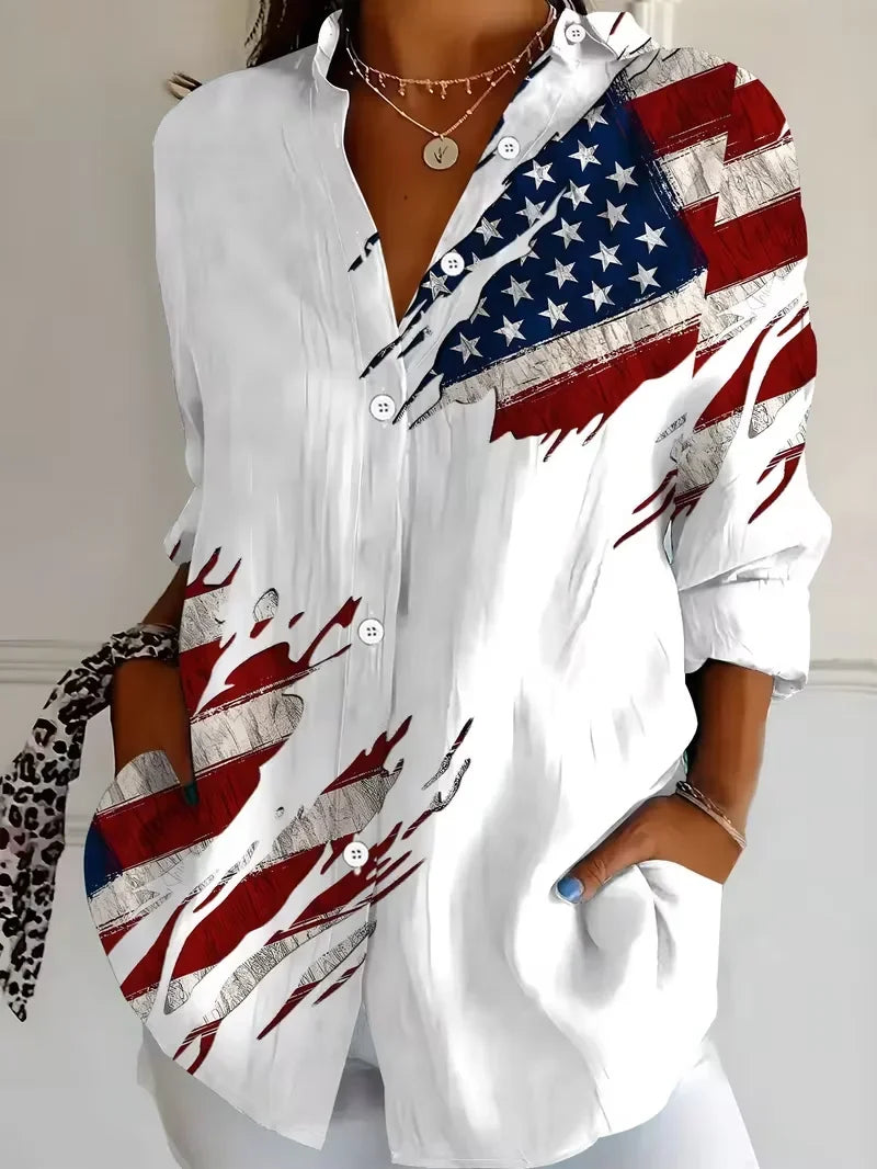 Top casual con cuello camisero y manga larga