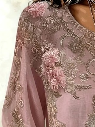 Blusa boho holgada de flores con cuello redondo — foto 3