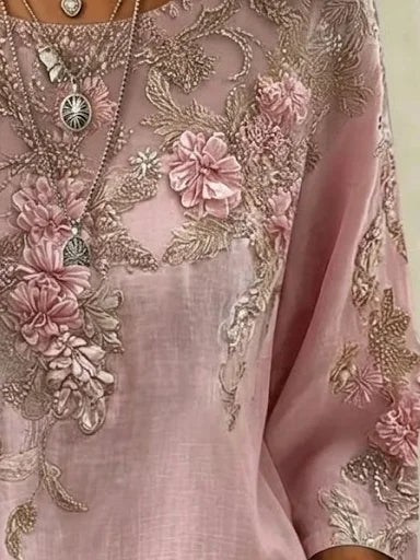 Blusa boho holgada de flores con cuello redondo — foto 2