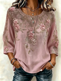 Blusa boho holgada de flores con cuello redondo