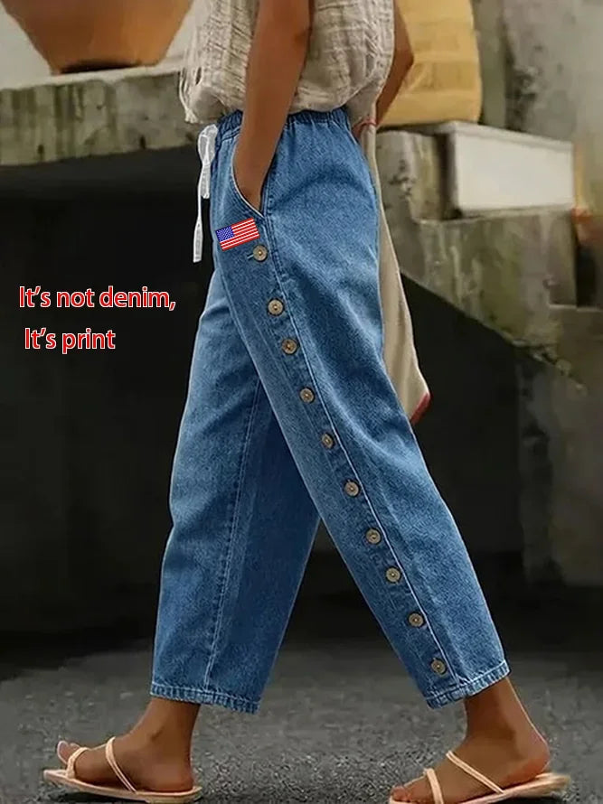 Pantalón casual holgado estampado vaquero