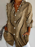 Camisa holgada abstracta con cuello camisero, manga larga y botones