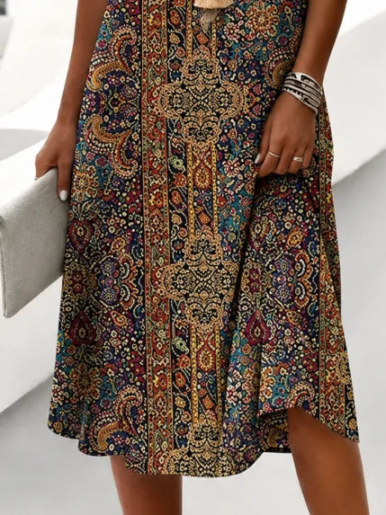 Vestido boho de línea A holgado de flores con escote en pico, sin mangas — foto 3