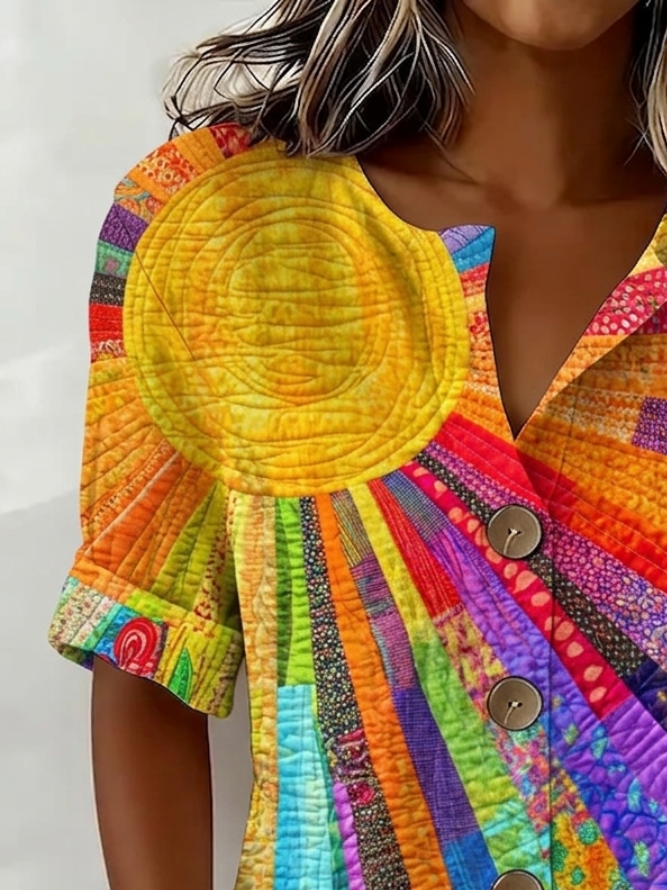 Camisa holgada abstracta con cuello mao y manga larga — foto 3