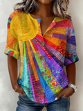 Camisa holgada abstracta con cuello mao y manga larga
