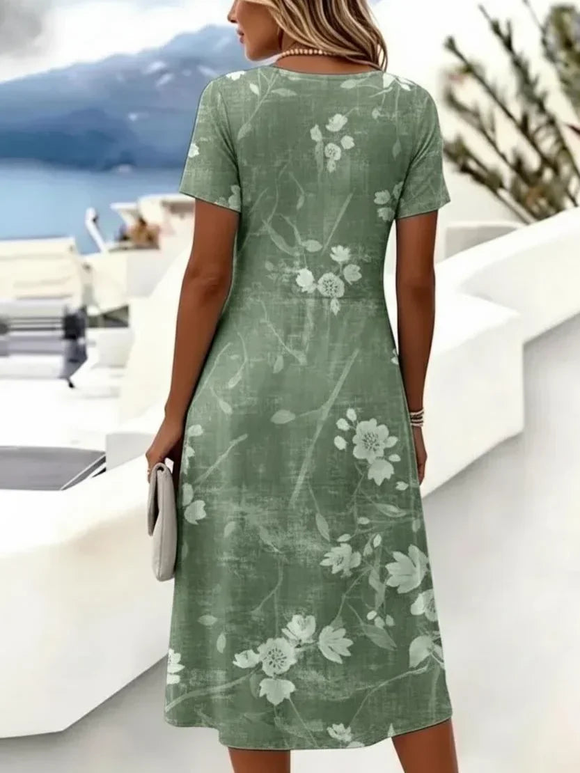 Vestido de línea A de flores con escote en pico y manga corta — foto 2