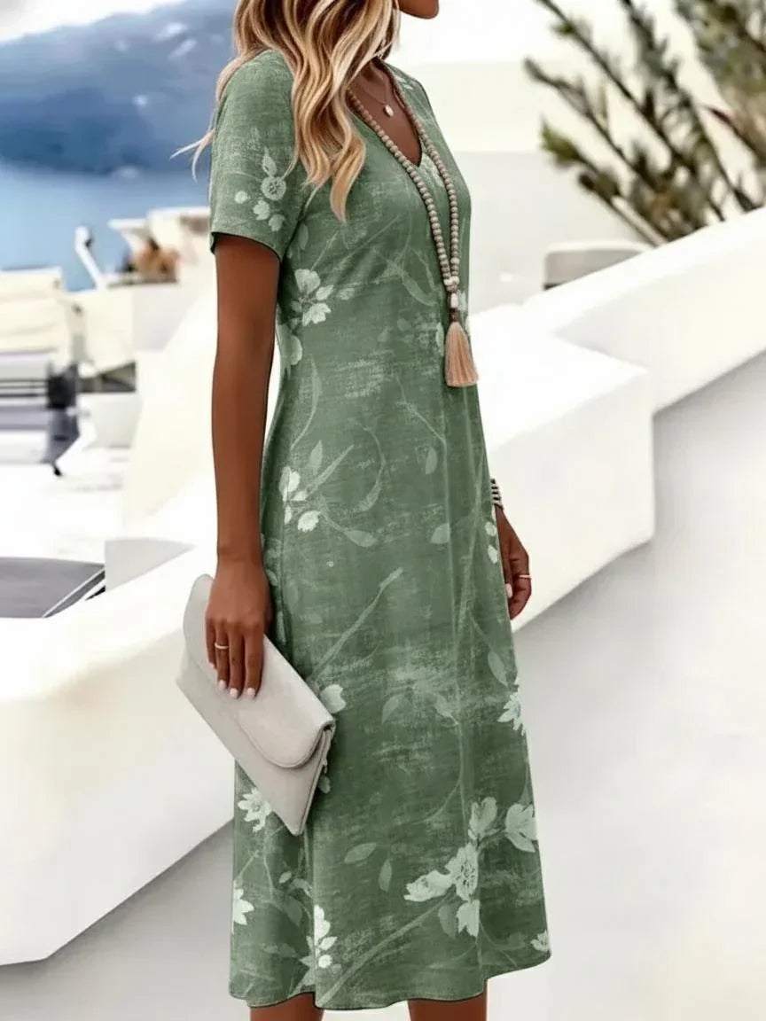 Vestido de línea A de flores con escote en pico y manga corta — foto 3