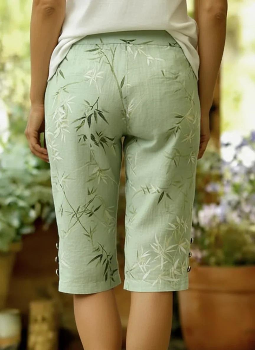 Pantalón casual capri botánico verde claro — foto 3
