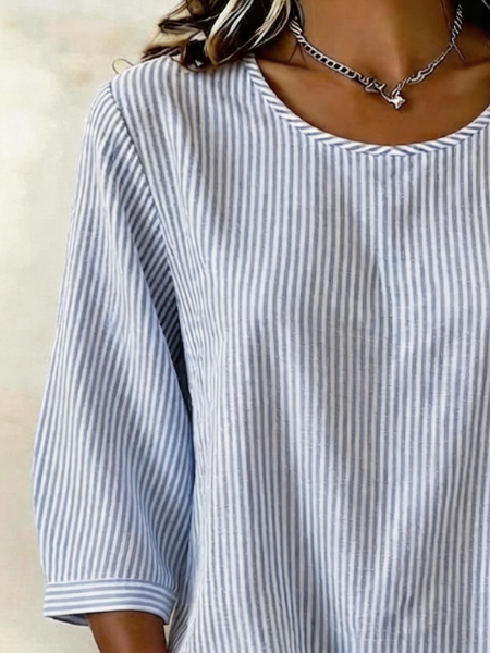 Camisa ligera holgada de rayas con cuello redondo y manga larga — foto 3