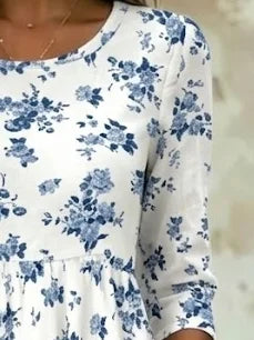 Vestido largo de línea A de flores con cuello redondo y manga francesa — foto 2