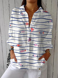 Camisa holgada de rayas de lino con cuello camisero, bolsillos y botones