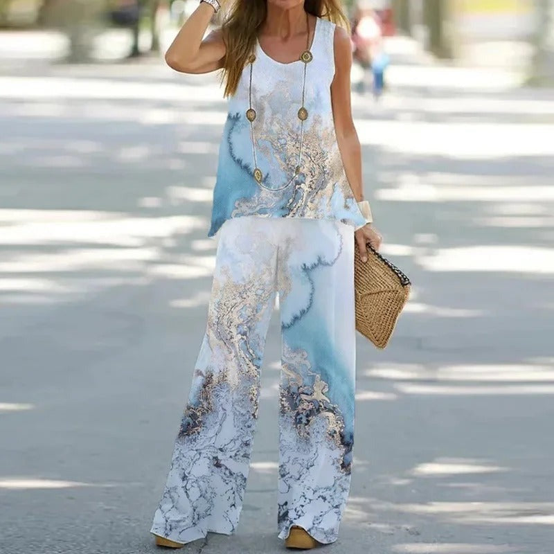 Conjunto elegante de dos piezas holgado estampado con cuello redondo — foto 2