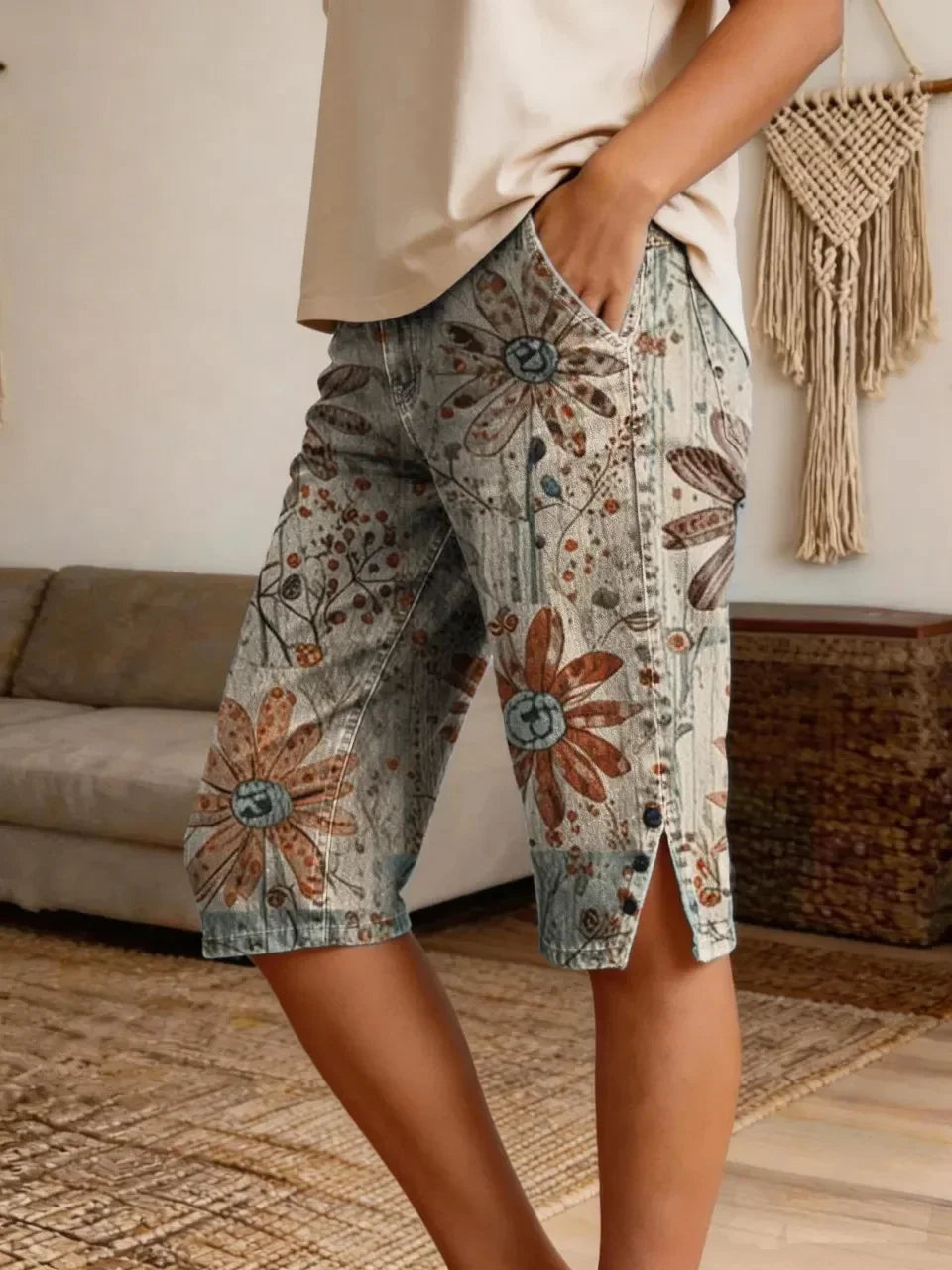 Shorts vintage de flores vaqueros