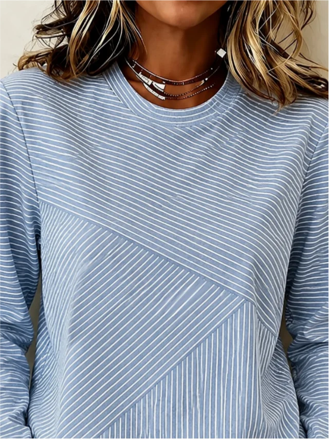 Camisa casual de rayas azul con cuello redondo y manga larga — foto 3