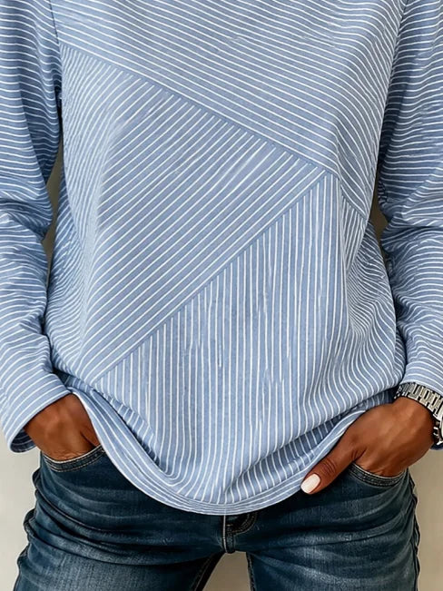 Camisa casual de rayas azul con cuello redondo y manga larga — foto 2