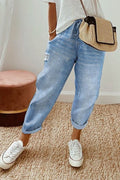 Pantalón casual liso azul con rotos