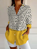 Camisa bicolor de lino amarilla con solapa y bolsillos