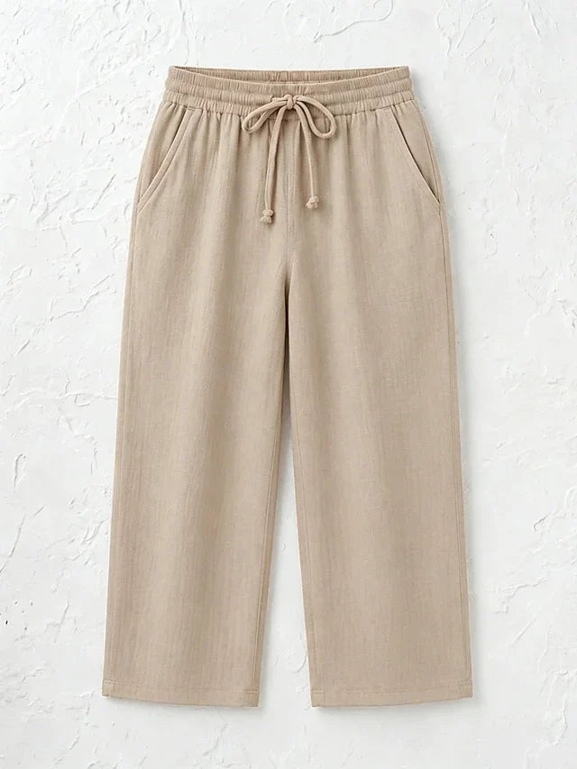 Pantalón transpirable capri liso de lino