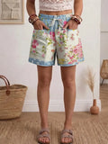 Shorts casual de patchwork de algodón con bolsillos