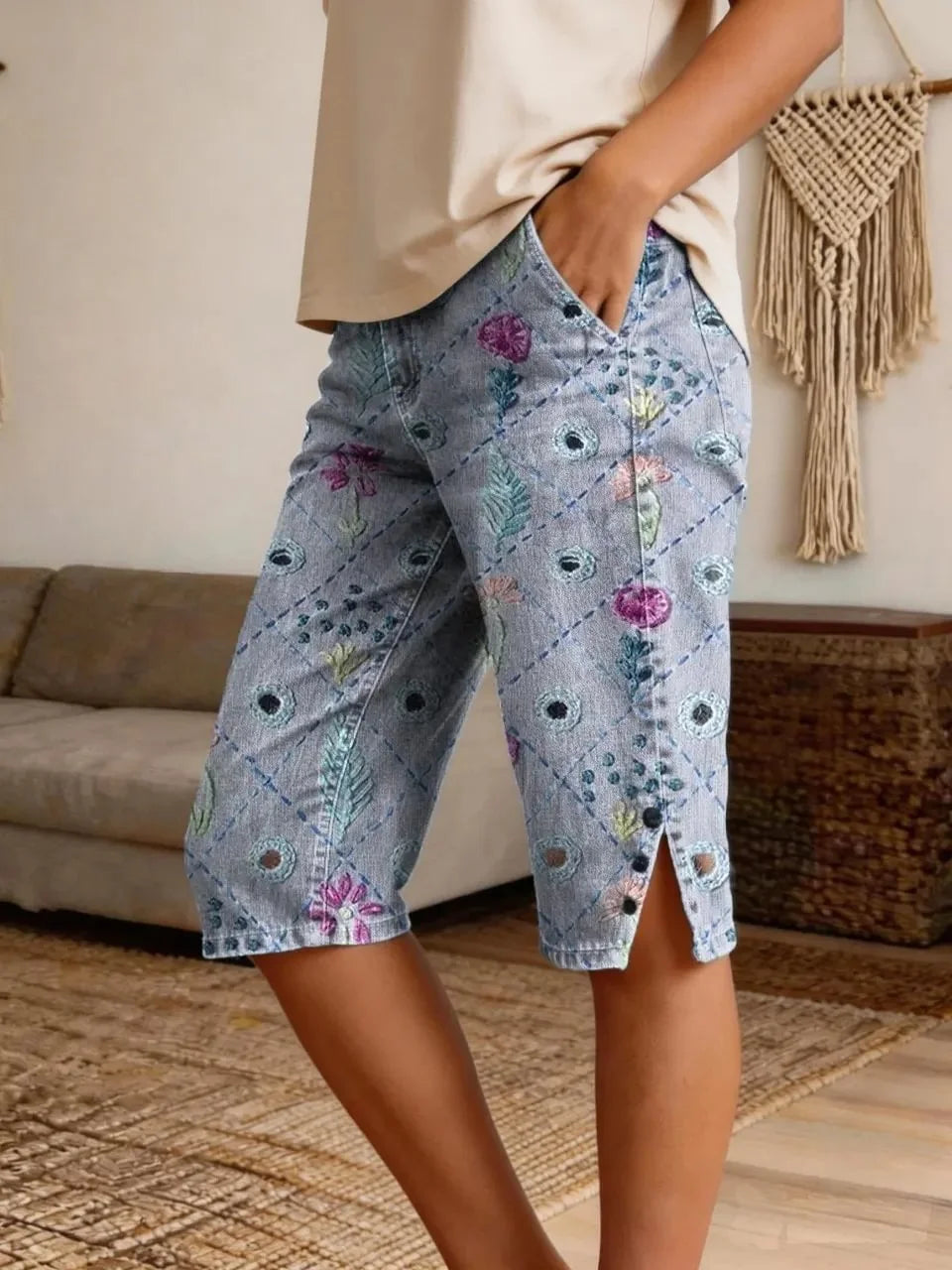 Shorts casual de patchwork con textura